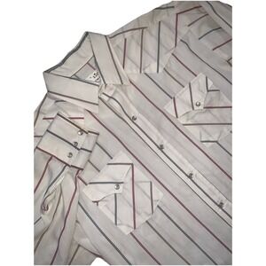 VTG Ranch and Town Men's 17-35 Striped Western Pearl Snap Button Shirt White USA